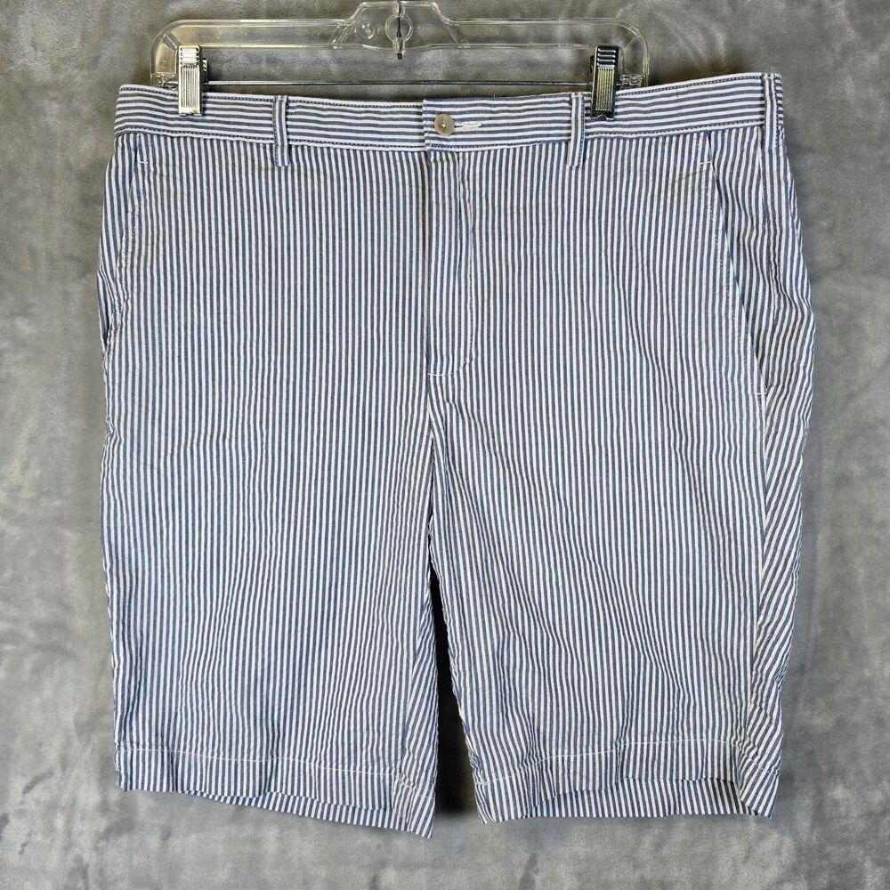 Jos A Bank Seersucker Shorts Mens 36 Stays Cool Relaxed Blue Striped Flat Front
